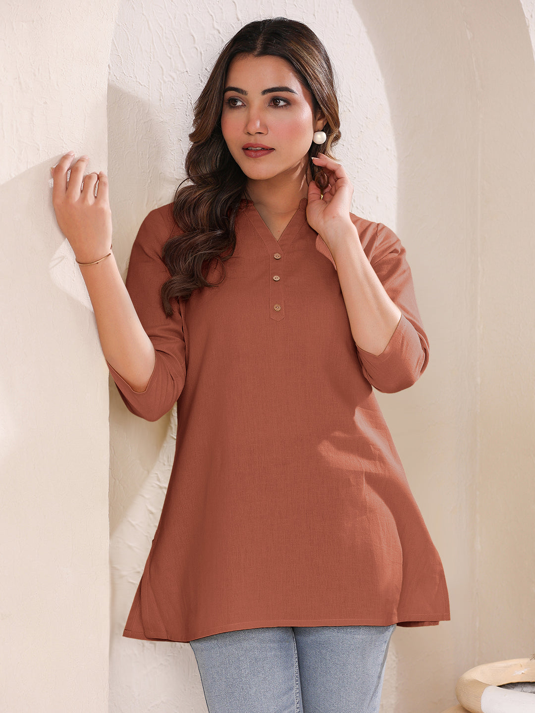 Janasya Dark Cotton Solid A-Line Top | Grocsy
