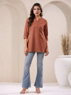 Janasya Dark Cotton Solid A-Line Top | Grocsy