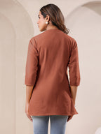 Janasya Dark Cotton Solid A-Line Top | Grocsy
