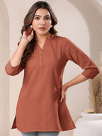 Janasya Dark Cotton Solid A-Line Top | Grocsy