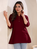 Janasya Dark Cotton Solid Straight TOP | Grocsy