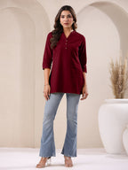 Janasya Dark Cotton Solid Straight TOP | Grocsy