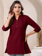 Janasya Dark Cotton Solid Straight TOP | Grocsy