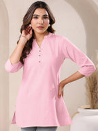Janasya Light Cotton Solid A-Line Top | Grocsy