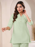 Janasya Light Cotton Solid Straight Top | Grocsy