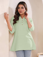 Janasya Light Cotton Solid Straight Top | Grocsy