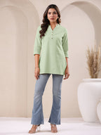 Janasya Light Cotton Solid Straight Top | Grocsy