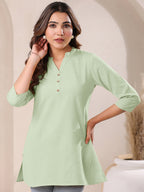 Janasya Light Cotton Solid Straight Top | Grocsy