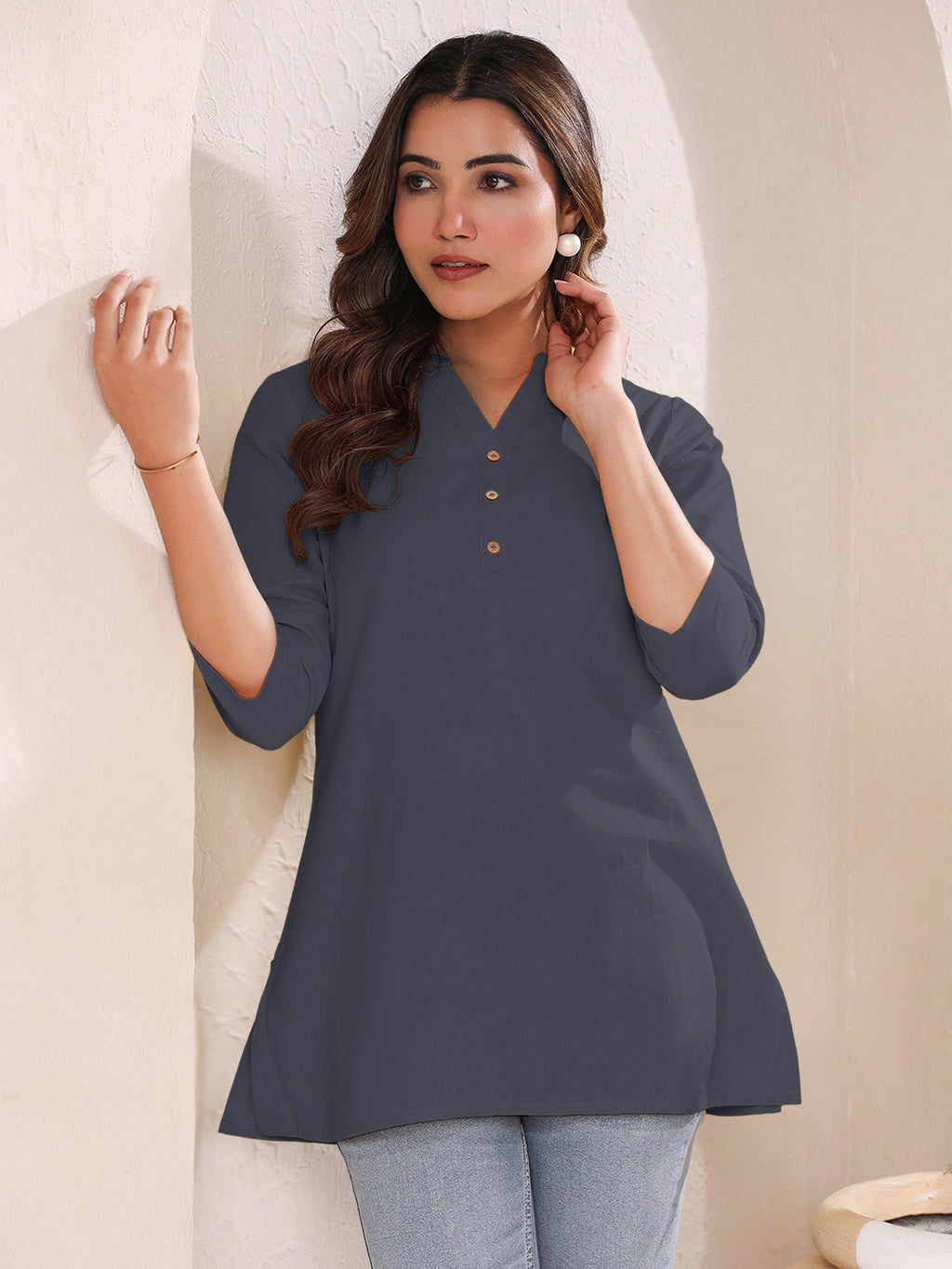 Janasya Light Cotton Solid A-Line Top | Grocsy