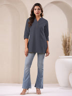 Janasya Light Cotton Solid A-Line Top | Grocsy