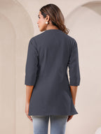 Janasya Light Cotton Solid A-Line Top | Grocsy