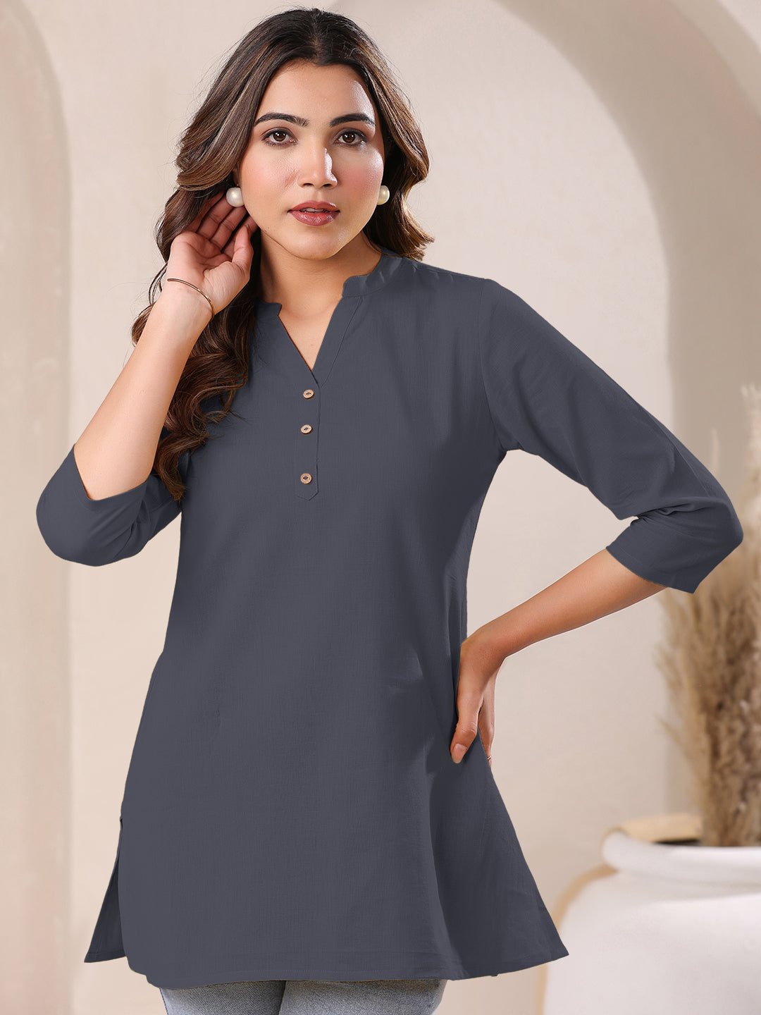 Janasya Light Cotton Solid A-Line Top | Grocsy