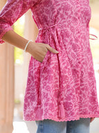 Janasya Dark Cotton Floral A-Line Tunic | Grocsy