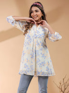 Janasya Light Georgette Floral A-Line Tunic | Grocsy