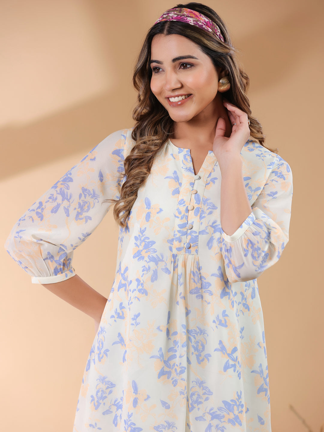Janasya Light Georgette Floral A-Line Tunic | Grocsy