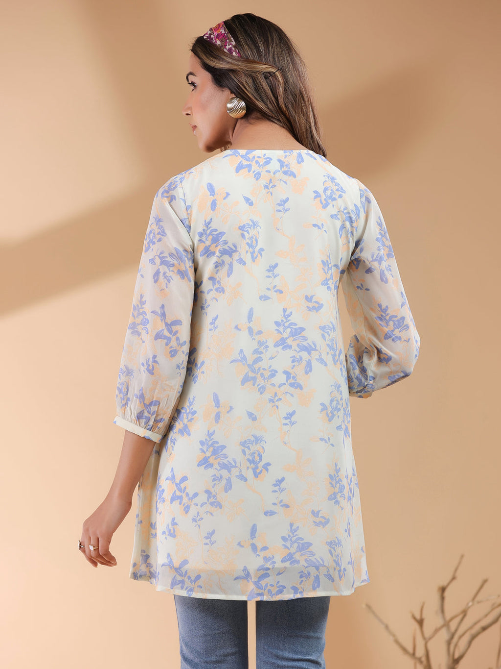 Janasya Light Georgette Floral A-Line Tunic | Grocsy