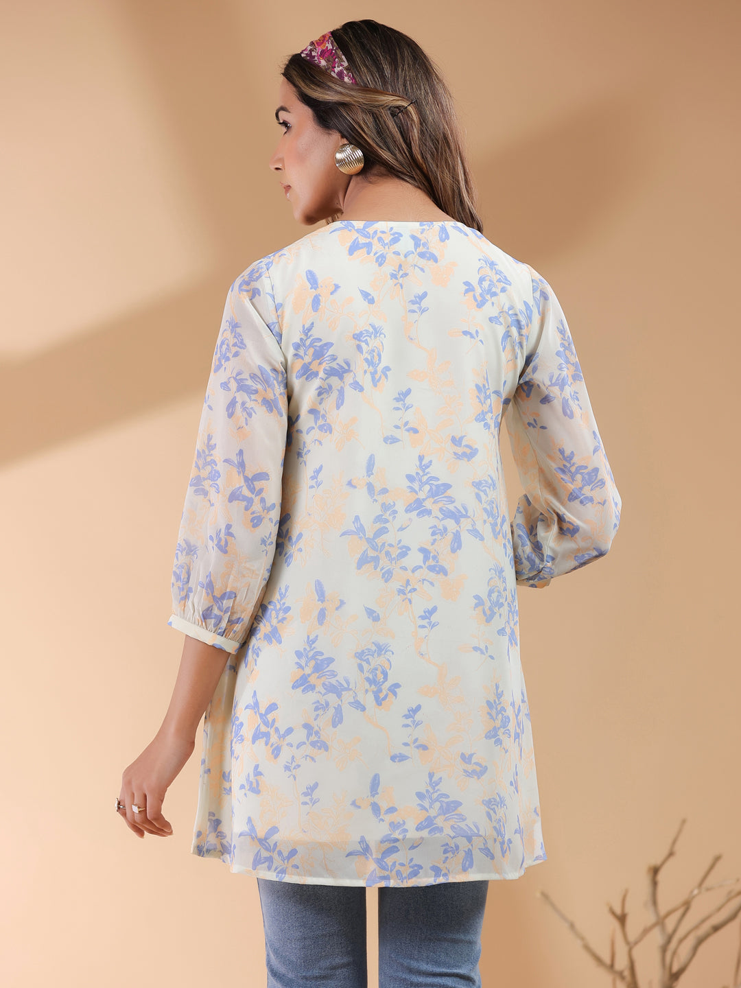 Janasya Light Georgette Floral A-Line Tunic | Grocsy