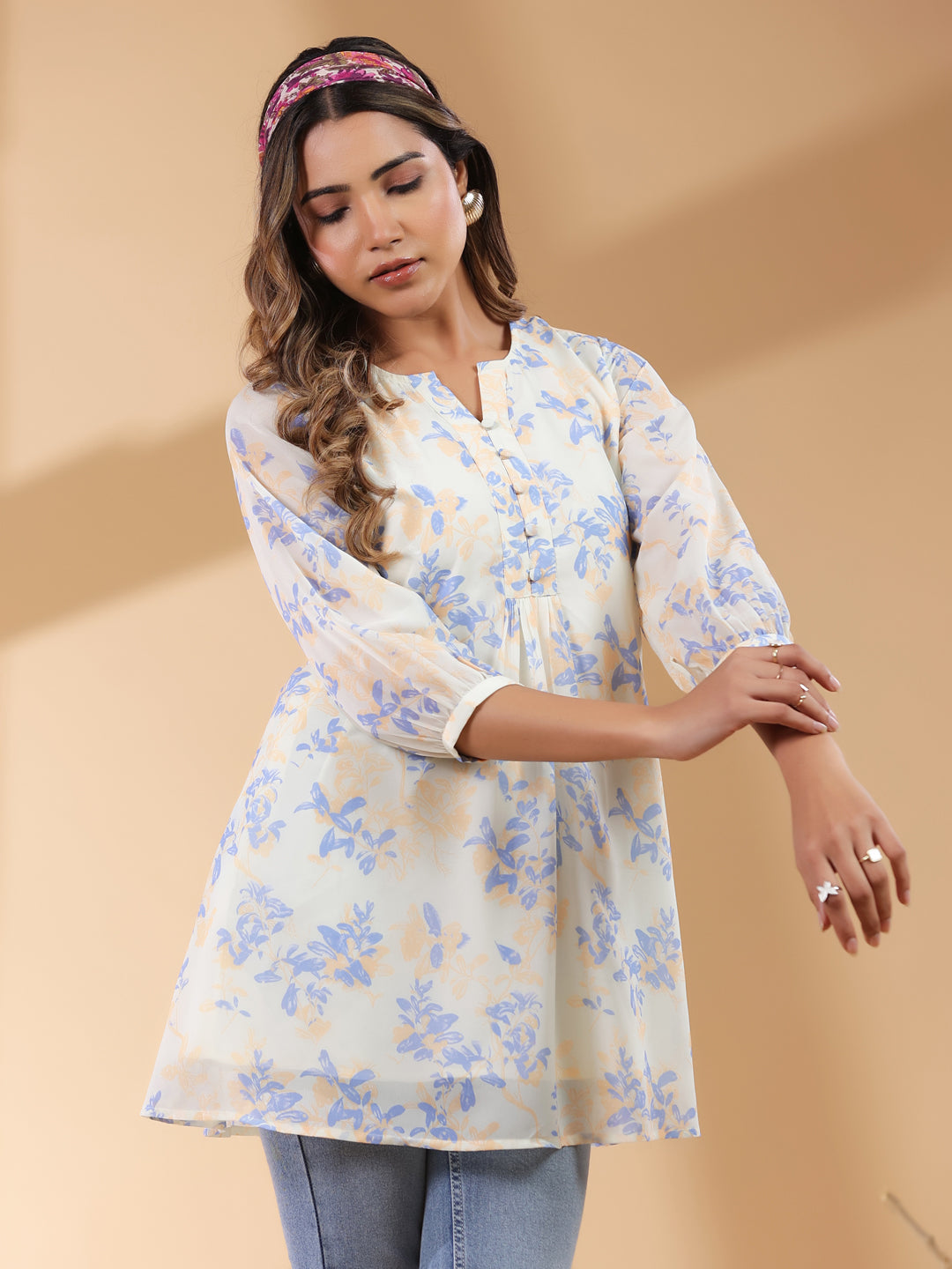 Janasya Light Georgette Floral A-Line Tunic | Grocsy