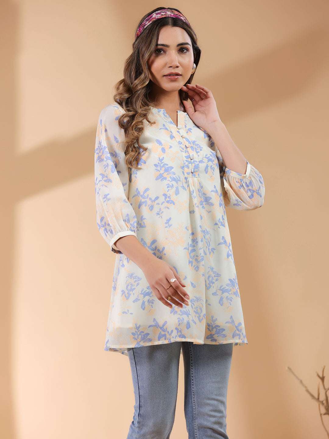 Janasya Light Georgette Floral A-Line Tunic | Grocsy