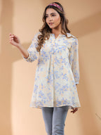 Janasya Light Georgette Floral A-Line Tunic | Grocsy