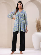 Janasya Bright Georgette Tropical A-Line Tunic | Grocsy