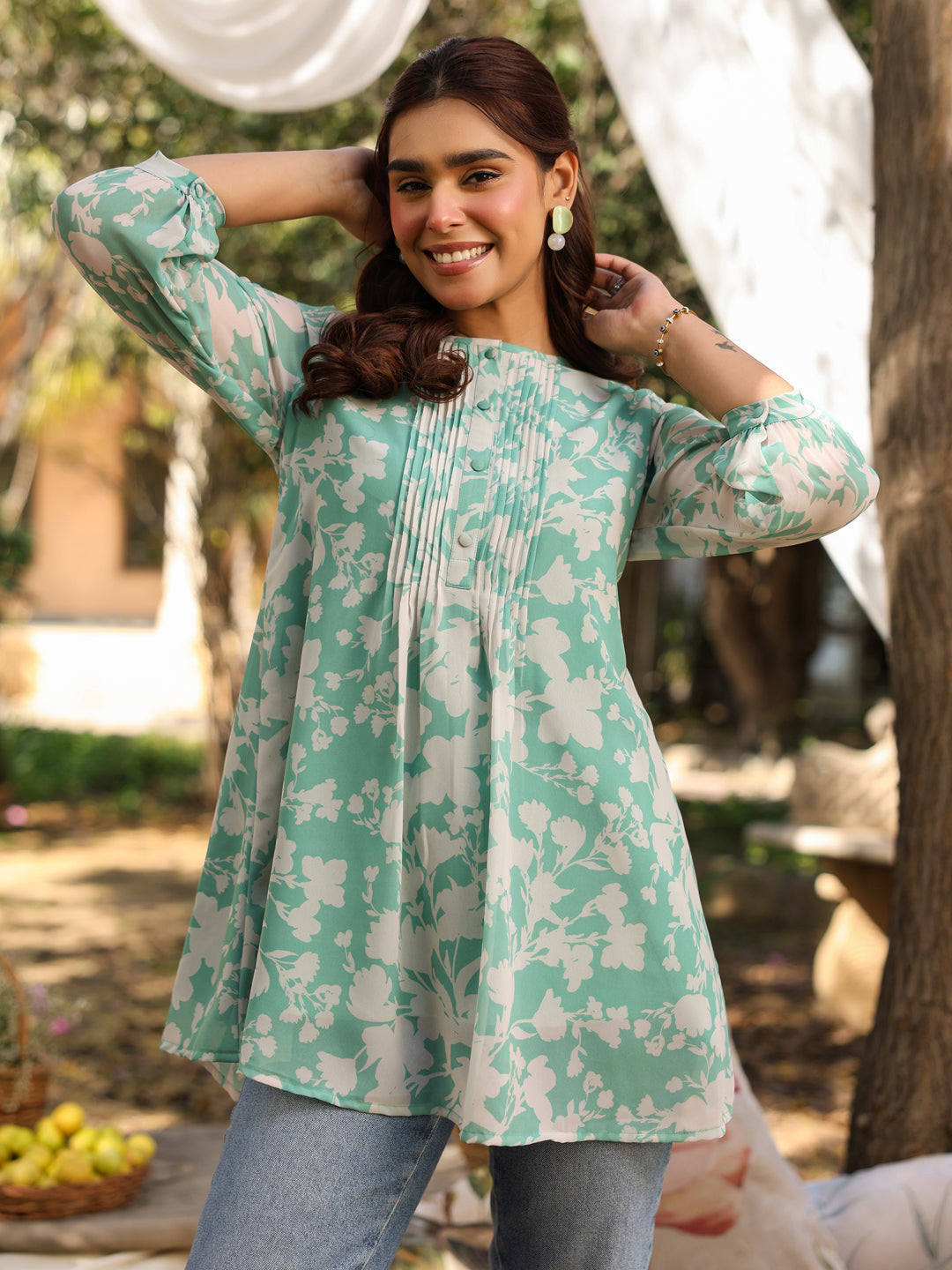 Janasya Light Georgette Floral Straight Tunic | Grocsy