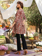 Janasya Dark Cotton Paisley A-Line Tunic | Grocsy