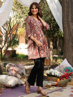 Janasya Dark Cotton Paisley A-Line Tunic | Grocsy