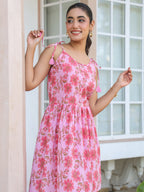 Janasya Bright Cotton Floral A-Line Tunic | Grocsy