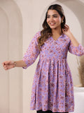 Janasya Bright Georgette Floral A-Line Tunic | Grocsy