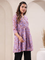 Janasya Bright Georgette Floral A-Line Tunic | Grocsy