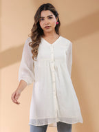 Janasya Light Dobby Chiffon Self Design A-Line Tunic | Grocsy