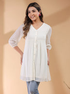 Janasya Light Dobby Chiffon Self Design A-Line Tunic | Grocsy