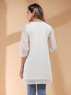 Janasya Light Dobby Chiffon Self Design A-Line Tunic | Grocsy