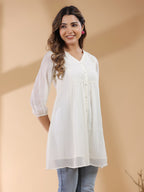 Janasya Light Dobby Chiffon Self Design A-Line Tunic | Grocsy