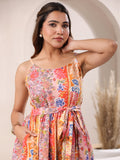 Janasya Bright Cotton Floral A-Line Tunic | Grocsy