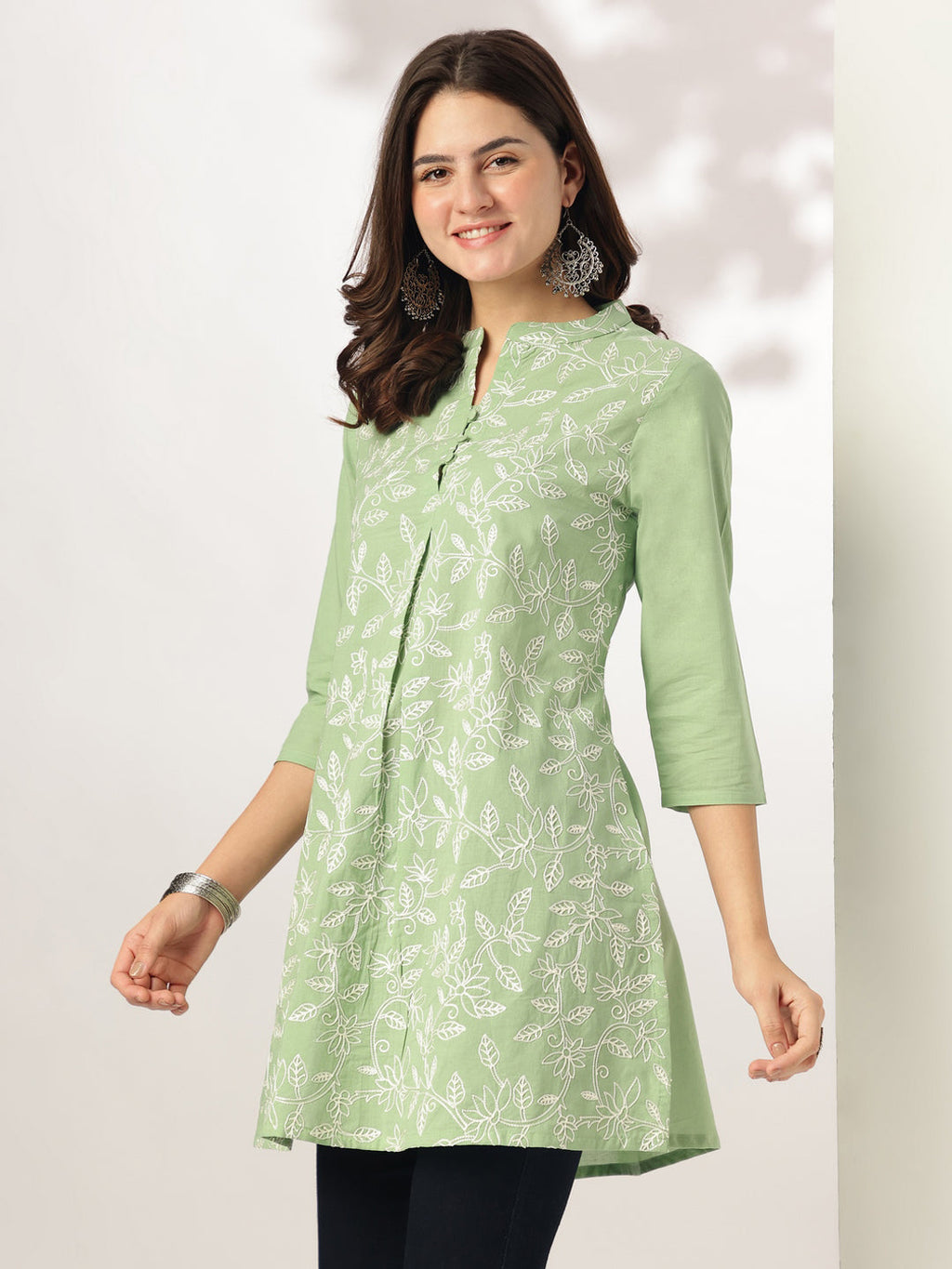 Janasya Light Cotton Embroidered A-Line Tunic | Grocsy