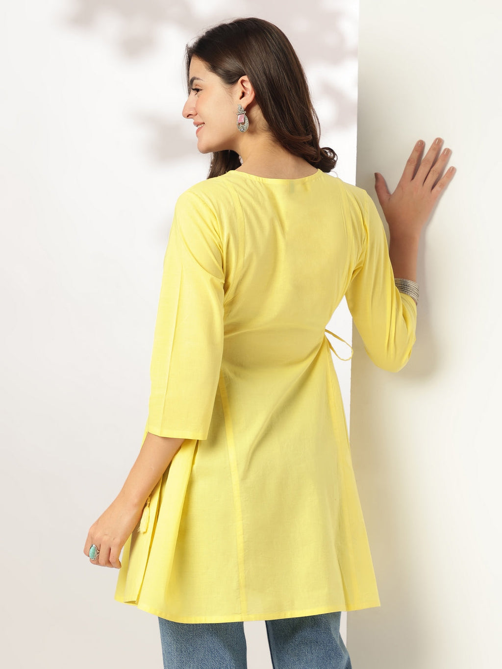 Janasya Bright Cotton Embroidered A-Line Tunic | Grocsy