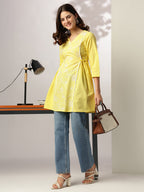 Janasya Bright Cotton Embroidered A-Line Tunic | Grocsy