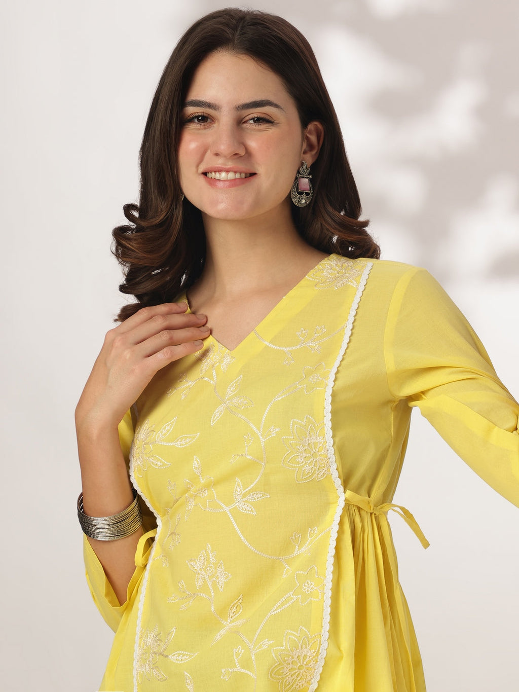 Janasya Bright Cotton Embroidered A-Line Tunic | Grocsy