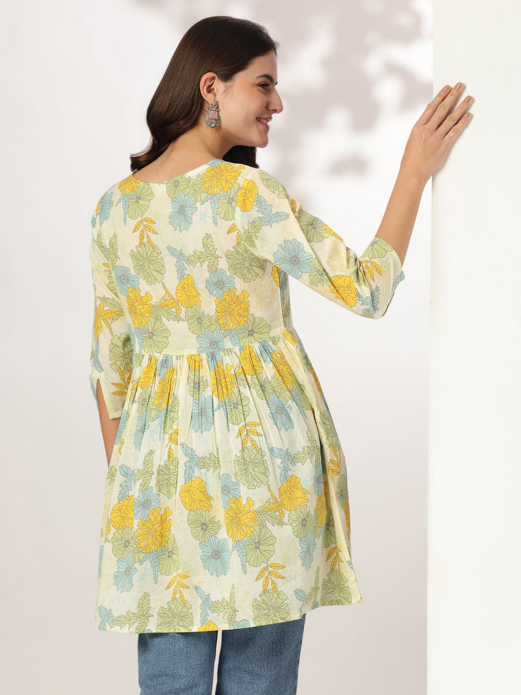 Janasya Light Cotton Floral A-Line Tunic | Grocsy