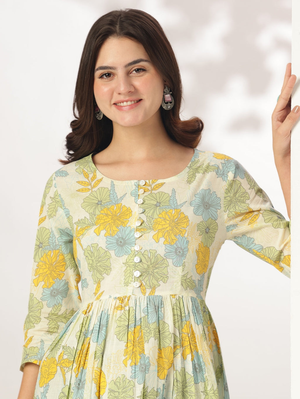 Janasya Light Cotton Floral A-Line Tunic | Grocsy