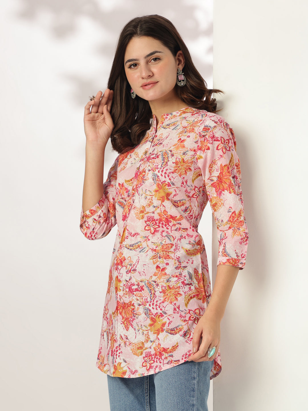 Janasya Light Cotton Floral Straight Tunic | Grocsy