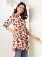 Janasya Light Cotton Floral A-Line Tunic | Grocsy