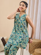 Janasya Light Green A-Line Cotton Co-Ords | Grocsy