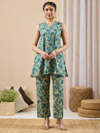 Janasya Light Green A-Line Cotton Co-Ords | Grocsy