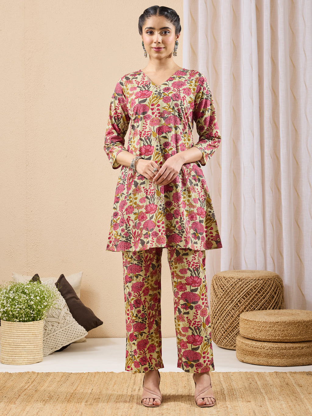 Janasya Mint A-Line Cotton Co-Ords | Grocsy