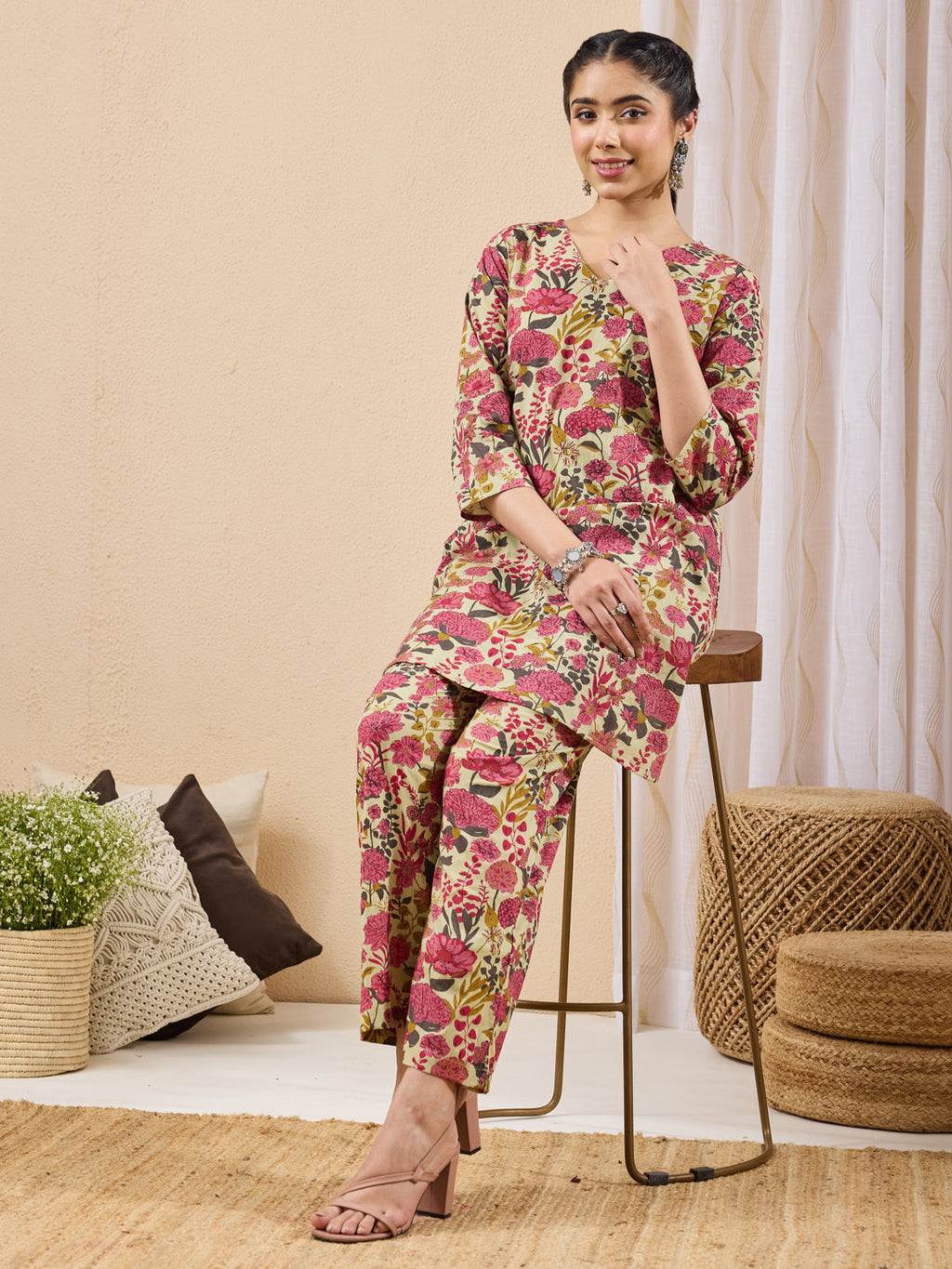 Janasya Mint A-Line Cotton Co-Ords | Grocsy