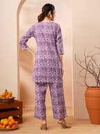 Janasya Purple Straight Cotton Co-Ords | Grocsy