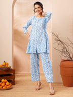 Janasya Light Blue A-Line Cotton Co-Ords | Grocsy